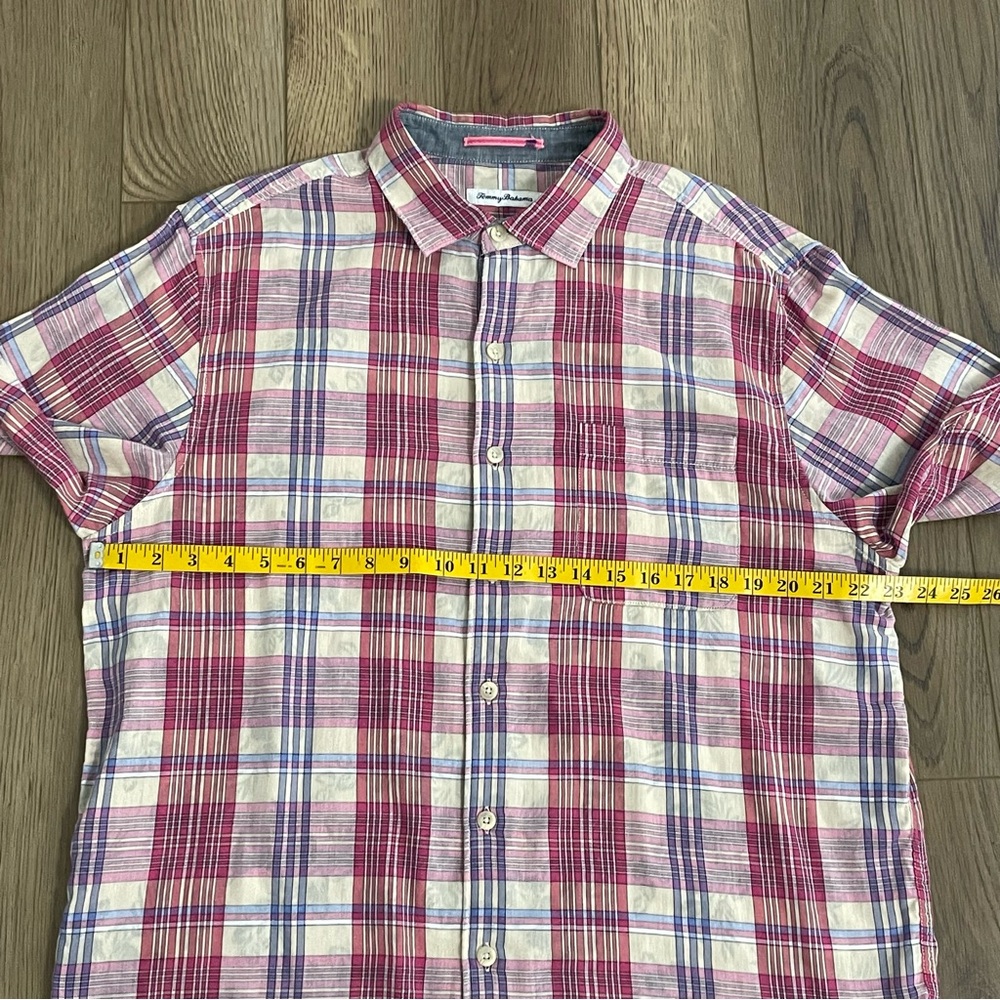 Tommy Bahama Plaid Long Sleeve Floral Shirt Plaid Collard Camp Mens Large - Picture 12 of 14